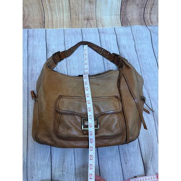 Banana Republic Leather Buckle Hobo Distressed Purse Bag Camel Tan Color Large - Picture 10 of 13